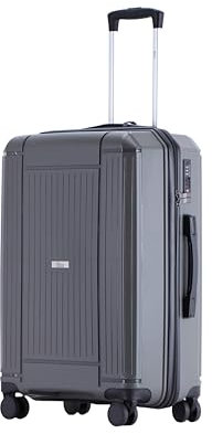 PCG THE HARD CASE(Grau, XL -Premium Hartschalenkoffer-mit TSA Schloss-4 Rollen-Leichter Reisekoffer- robust & stabil -Trolley mit Teleskoparm