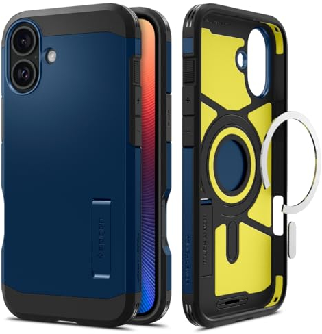 Spigen Tough Armor (AI) MagFit Case for iPhone 16, Compatible with MagSafe Accessories - Navy Blue
