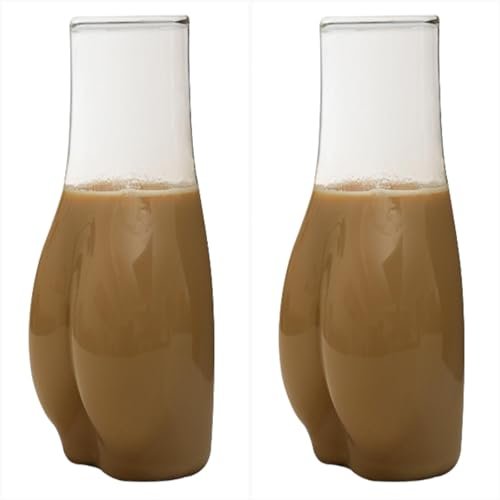 2 Stück lustige Kaffeetasse – Bootylicious Kaffeetasse, dicke Glastasse | Neuheit Klarglasbecher in Kolbenform, stabile Booty-Getränkeglasbecher für Milch, Wasser, Kaffee, Tee, 4,4 x 2,2 Zoll