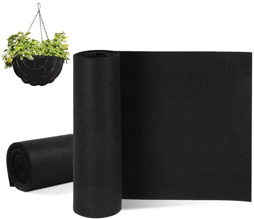 Hahafelt Lot de 2 rouleaux de revêtement en feutre de 30,5 x 203,2 cm pour pot de fleurs en noix de coco naturelle non tissée Noir