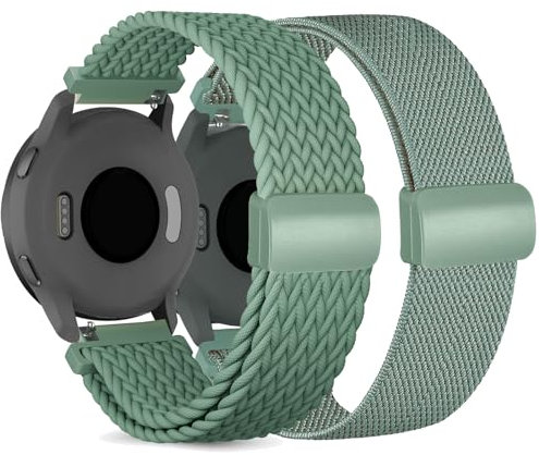 CUNUJIX 2 Stück Geflochtenes Armband Ersatz für Garmin Vivoactive 4S/Venu 3S/Venu 2S/Vivomove 3S Armband,18mm Elastisch Nylon Magnetverschluss Ersatzband für Garmin Forerunner 255S/265S Damen Herren