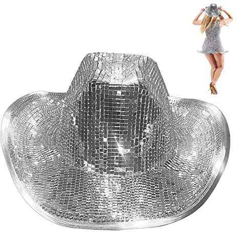 Disco Cowboy Hut | Disco Eimerhut | Mirror Disco Ball Festival Style Cowboyhut | Spiegel Disco Cowboy Hut | Neon Glitzernde Cowgirl Hüte | Partyzubehör, Club, Tanz, Bühne, Bar