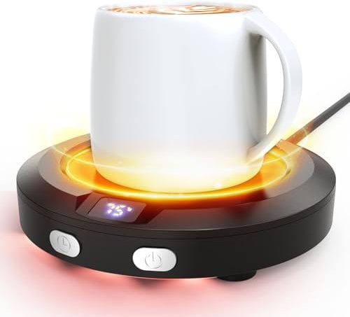 Accwork Mini Chauffe Tasse Bureau avec Minuterie pour 2-12H Arrêt Automatique, Réchauffe Tasse Electrique à 3 Réglages de Température, Maintien Thé Lait Café au Chaud