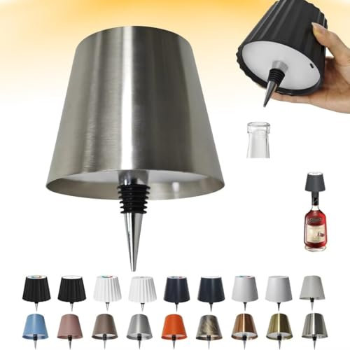 Wireless Bottle Lampshade, Pridola Wireless Bottle Lamp, 3 Color Stepless Dimming Wireless Wine Bottle Lampshade, Touch Control LED Wine Bottle Lamp, Rechargeable Bottle Lamp for Bars Restaurants