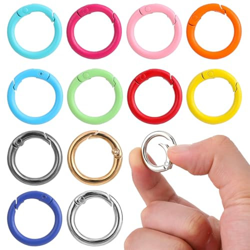 JIYIN 12 Stück Rund Karabinerhaken, 24mm Schlüsselringe O Ring Feder Clips Ringkarabiner Karabinerhaken Metall Karabiner Ring für Schlüsselanhänger Taschen DIY Handwerk