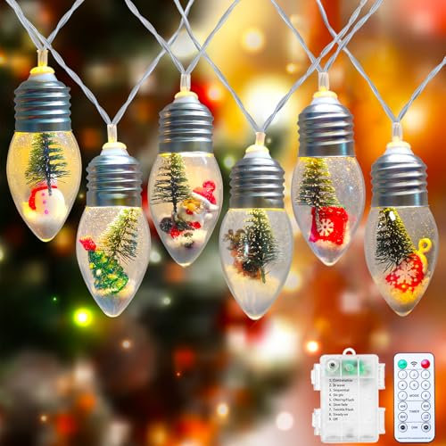 Wxuean Luci di Natale a batteria, 2,4 m, albero di Natale, globo di neve, luci a 12 LED vintage, luci natalizie per interni ed esterni, casa, patio, camino, Natale, ufficio, graziosa decorazione