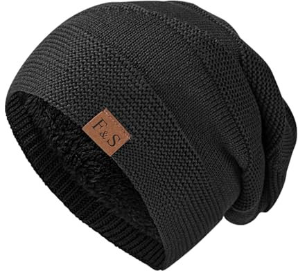 Kinwers Herren Mütze Winter,Mütze Schwarz Damen Fleece Beany Mütze Herren Kaschmir,Mütze Herren Großer Kopf Strickmütze Dehnbare Weiche Wollmütze und Dickem Warmem.