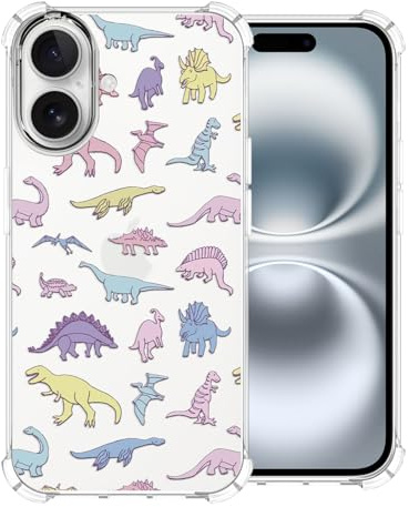 CAROKI Clear Phone Case for iPhone 16,Cute Colored Dinosaur Pattern Case Cover Soft Protective Bumper Cover Boys Girls Phone Case for iPhone 16-Colored Dinosaur