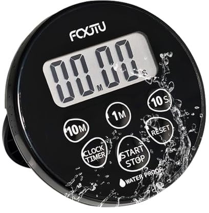 FCXJTU Digitaler wasserdichter Duschuhr-Timer, IPX7 Badezimmer-Dusche-Countdown-Timer, 12/24-Stunden-Uhr, einfache Einrichtung für Küchenpool mit Alarm, magnetischer Rückseite, Ständer, Dunkelschwarz