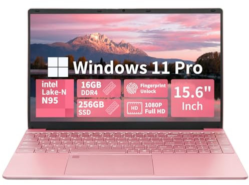 SZHUAGO 15.6-Inch Laptop with Celeron N95, 16GB RAM DDR4, FHD Screen, Windows 11, and Fingerprint Recognition,Portable Ultrabook with Dual-Band Wi-Fi, Bluetooth 5.0 (Rose Gold, 16+256G SSD)