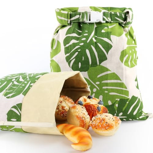 EdenEcho 2 Pack Reusable Beeswax Food Wraps Bread Bags, Organic Cotton XL Sourdough, Breathable, Moisture-Resistant, Green, Self Seal, 13” x 17”, Stores Up to 36 Rolls or 2 Large Artisan Boules