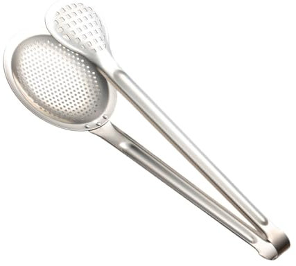Fry Oil Strainer | Skimmer Slotted Spoon | Metal Tong Skimmer | Stainless Steel Strainer Spoon | Cooking Spoon | Metal Tong Skimmer Ladle Strainer Fry Oil Mesh Strainer Comfortable Grip Strainer Ladle