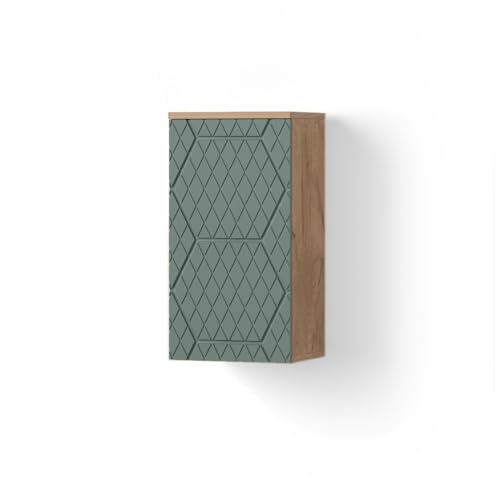 Livinity Badschrank Ronco, Grün/Goldkraft Eiche, 30 x 59 cm | 2 Fächer, Badezimmer