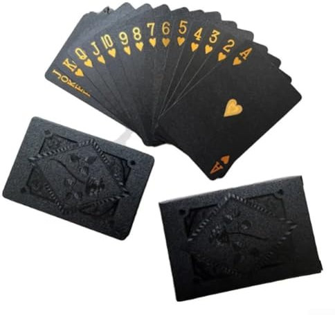 Kompakte Spielkarten aus Kunststoff mit elegantem schwarz-goldenem Design, perfekt für Poker, Blackjack und mehr