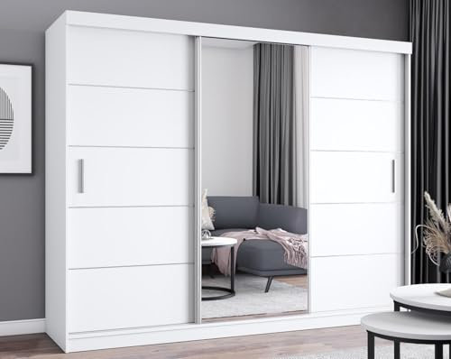 DALLAS Sliding Door Wardrobe With Full-Length Mirrors Availble In Diffrent Sizes and Coulors (White, 250cm)