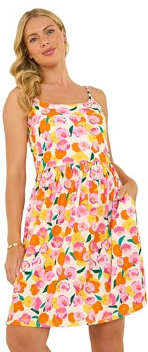 Roman Petite Tie Dye Pocket Dress for Women UK - Ladies Everyday Holiday Spring Summer Round Neckline Comfy Soft Evening Vacation Work Party - Petite Orange - Size 14