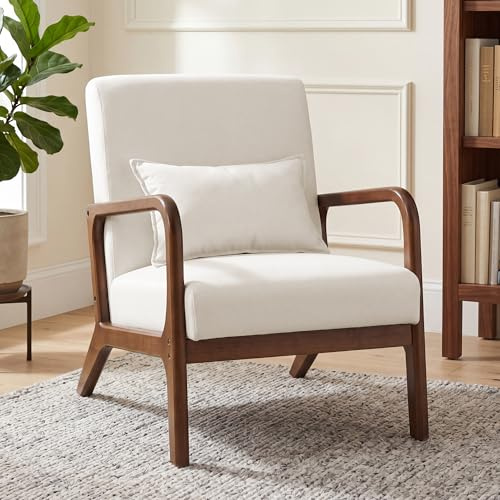 BonVache Gepolsterter Lounge-Sessel mit Armlehnen, Lounge-Stuhl mit Massivholzrahmen Relaxsessel für Wohnzimmer Schlafzimmer，Beige