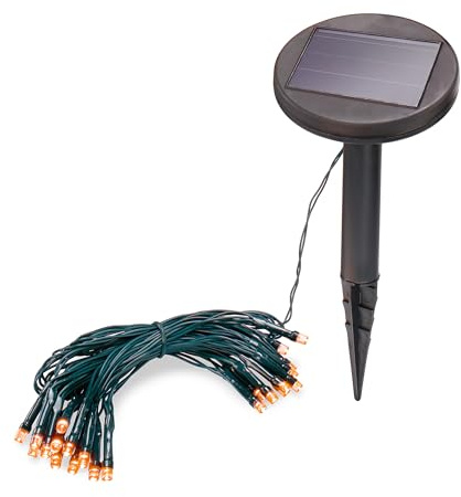 Esotec Solar Lichterkette Outdoor Bernstein Gartendeko Terrasse 102171 | 24 bernsteinfarbene LEDs mit 1800K, bis 10Std. Leuchtdauer, Dauer- oder Blinklicht, Kabellänge gesamt 4,5m, Leuchtlänge 2,5m