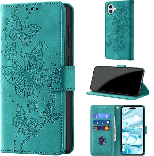 for iPhone 16 Plus Wallet Case Flip, Turquoise | RFID Blocking, 3 Card Holder Stand, Shockproof TPU Shell, PU Leather Magnetic Closure