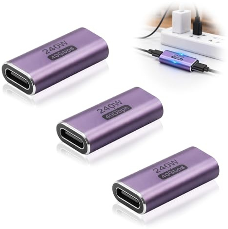 3PCS USB C Kupplung, 40Gbps USBC Verbinder Buchse auf Buchse Adapter, unterstützt 8K@60Hz Videoausgabe, 240W PD Schnellladung, mit LED Anzeige, kompatibel mit Laptop, Smartphone und USB-C Geräten