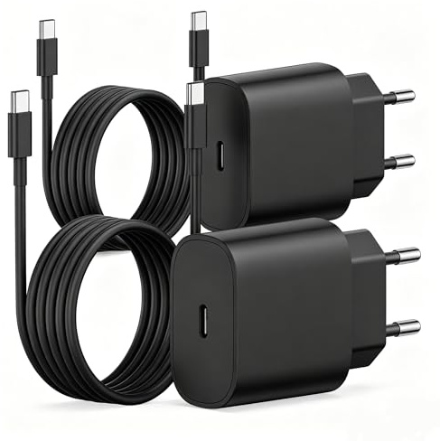 2Pack USB C Ladegerät Ladekabel für iPhone 17/17 Pro/16 Pro Max/15 Pro/15 Plus, iPad, MacBook, Samsung, 20W USB C Power Adapter Schnellladegerät mit Schnellladekabel 2M-Schwarz