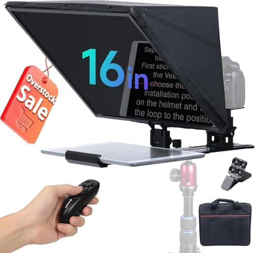 Teleprompter, Moman MT16 Prompter 16 Zoll Kompatibel mit iPad/Tablet/Smartphone mit APP und Ferngesteuerter Aufnahme von DSLR Kameras/Videokameras, Teleprompter-Video-Prompter-Tablet-Kamera