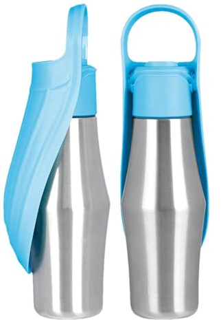 750 ML Gourde pour Chien Promenade Gourde Chien Isotherme Bouteille d'eau pour Portable Acier Inoxydable 304 Bol d'eau De Voyage pour Et Chat (Bleu Clair)
