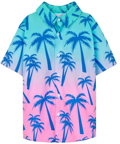 PASHOP Boys Hawaiian Shirts, Short Sleeve Button Down Funny Shirts, Kids Summer Casual Beach Shirts for Boys 7-12 Years