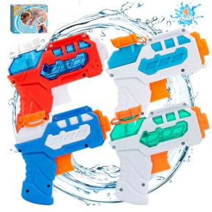 Dekukar Lot de 4 Pistolets à Eau pour Enfants | Petits Pistolets à Eau Miniatures pour la Piscine, Jouets d'entraînement pour Chiens et Chats (Bleu/Bleu Clair/Rouge/Vert)