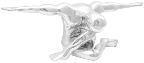 Ordellia Escultura de aluminio plateada 91,5 x 32 x 33 cm, brillante para salón, marquetería decorativa, interior, decoración artística para estantería, repisa de chimenea y alféizar de la ventana