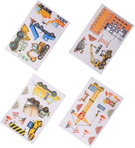 SHINEOFI 4 Stück Statisch Haftende Fensterbilder mit Baumaschinen Motiv aus Pvc für Jungenzimmer und Kinderzimmer Wiederverwendbar ohne Kleber für Kinderbereiche und Wohnraumdekoration