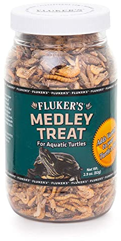Fluker's Aquatic Turtle Food, Vitamin, Enriched Medley Treats of Freeze, Dried River Shrimp, Mealworms, and Crickets, 2.9 oz