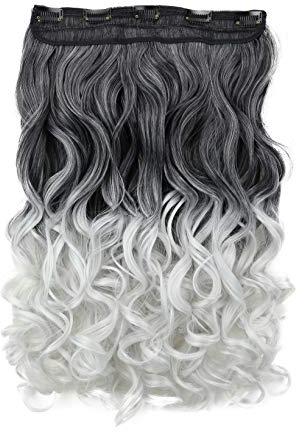 CAISHA 40cm 1 Teilig CLIP IN EXTENSIONS Sophia Haarteil Gewellt Ombré Schwarz Grau C73-1