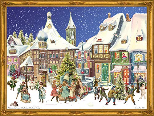 Richard Sellmer Verlag Nostalgischer Adventskalender mit Bildern und Glitzer für Kinder und Erwachsene Altstadt