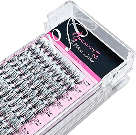 Beauty7 Wimpernbüschel Volume Lashes 20D Einzelwimpern C-Curl natürlich, Knot Free Wimpernverlängerung 0.05mm Stärke 100 Büschel - Gemischte Länge 8-15mm