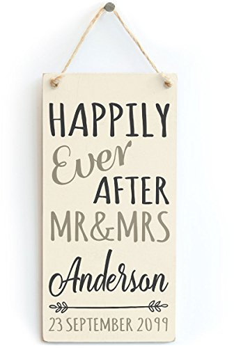 Personalised Happily Ever After Wedding Anniversary Sign in Cream - Custom Surname & Date