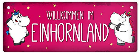 trendaffe - Honeycorns Metallschild mit Einhorn Motiv und Spruch: Willkommen im Einhornland