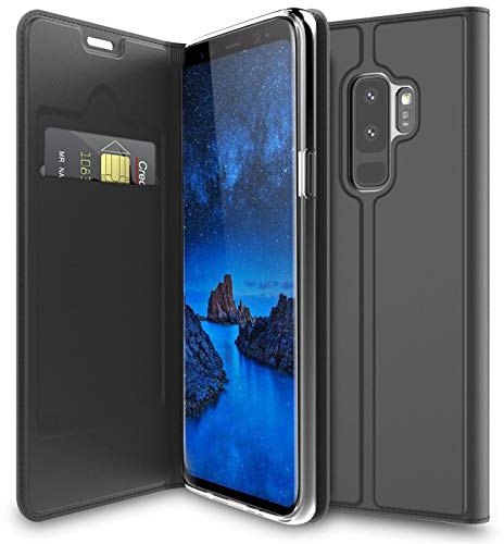 Verco Handyhülle für Galaxy S9 Plus, Premium Handy Flip Cover für Samsung Galaxy S9 Plus Hülle [integr. Magnet] Book Case PU Leder Tasche, Schwarz