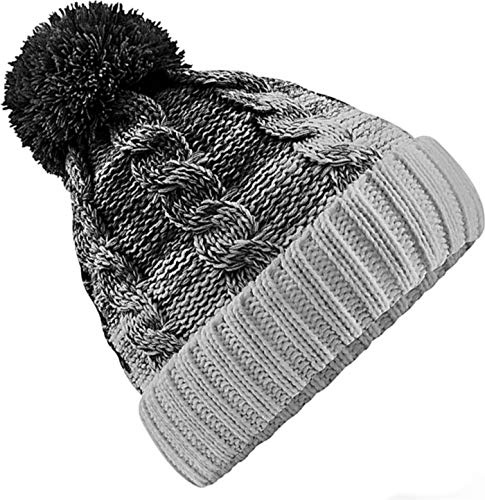 Neverless Strick-Mütze Herren Grobstrick Pudel-Mütze zweifarbig Ombré Bommel-Mütze Winter-Mütze
