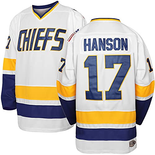 Phoneutrix Hanson Brothers Charlestown Chiefs 16 Jack 17 Steve 18 Jeff Slap Shot Movie Hockey Jersey Blau, 17 Weiß, 3X-Groß