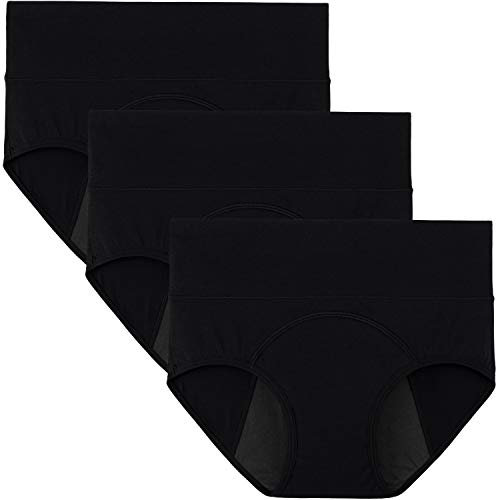 INNERSY Periodenunterschwäsche Schwarz High Waist Menstruation Unterwäsche Period Panties 3 Pack (48, Schwarz)