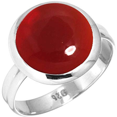 Jeweloporium Roter Granatquarz-Silberring, Größe 68 (21,6), 925er Sterlingsilberring für Damen, klobiger runder Edelstein-Boho-Schmuck