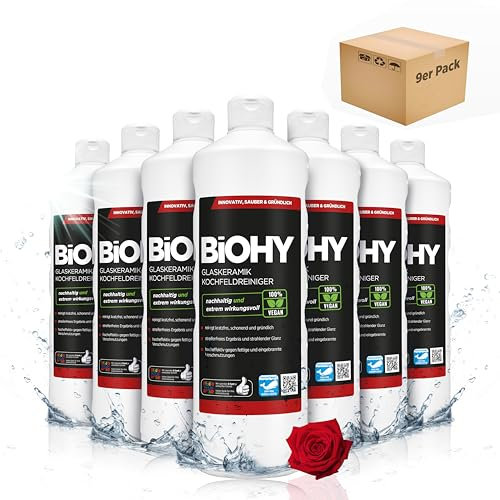 BiOHY Glaskeramik Kochfeldreiniger (9 x 1 Liter) | Ceranfeldreiniger für die Küche | Hochglanz Fettlöser ganz ohne Kratzer | Küchenreiniger als Ergänzung zum Ceranfeldschaber | biologisch abbaubar