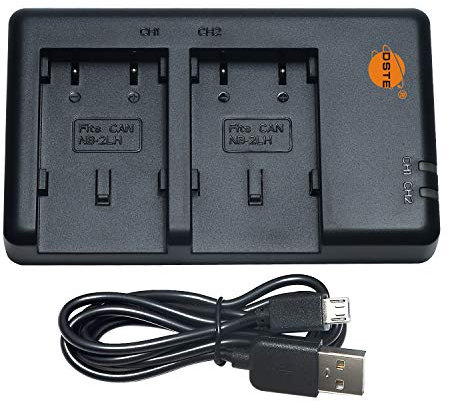 DSTE Chargeur de batterie double USB compatible avec Canon NB-2L, NB-2LH, NB-2L12, NB-2L14 comme batterie CB-2LWE – Alimentation via micro USB vers USB-A 2.0