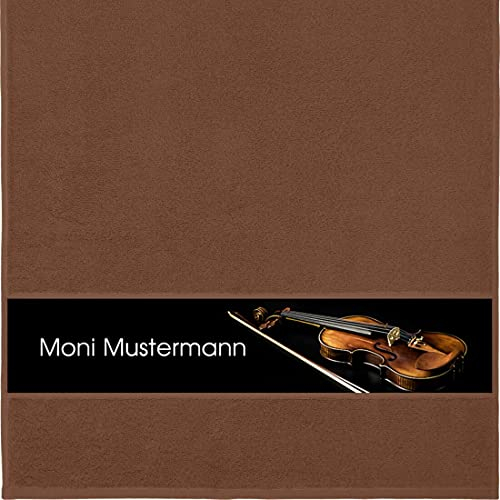 Manutextur Handtuch mit Namen - personalisiert - Motiv Geige 1 - viele Farben & Motive - Dusch-Handtuch - braun - Größe 50x100 cm - persönliches Geschenk mit Wunsch-Motiv und Wunsch-Name