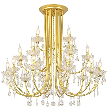 Retro Lujoso Vela Cristal Candelabro Ajustable Luces De Techo Accesorio E14 Vaso Techo Lámpara De Techo Para Living Dormitorio Encendiendo Sala Balcón-Dorado 98x90cm