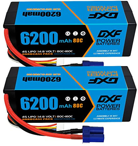 DXF Ultimate 6200mAh 14.8V 80C 4S Hard Shell Lipo Battery with EC5 Connector - Perfect for FPV Racing Drones, Road Bikes, Quadcopters & RC Cars 2 Packs