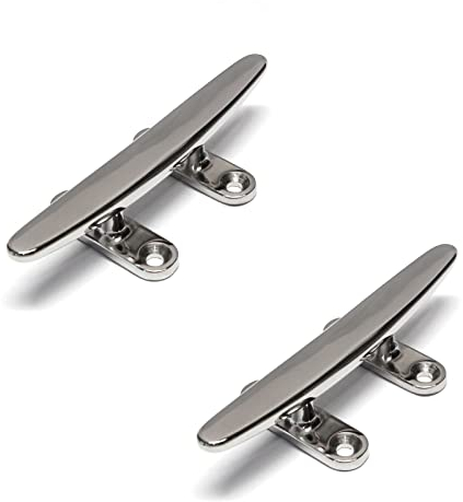 PRIOstahl Klampe Belegklampe Bootsklampe Festmacherklampe Seil - 150mm x 2 Stück Flach mit 4-Loch Edelstahlklampe Festmacher Bootsbeschläge zur Befestigung Tauwerk Fender Boot aus Edelstahl V4A