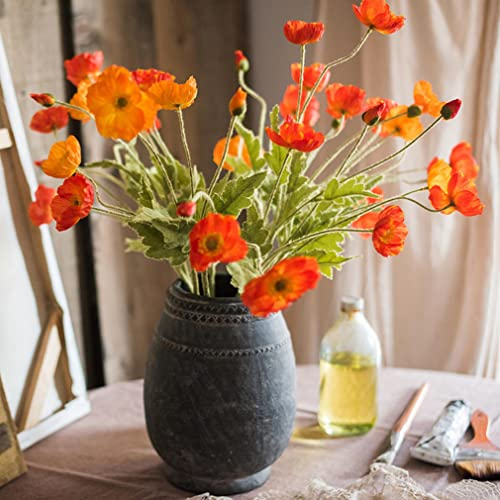 DUYONE Künstliche Mohnblumen-Seide, 6 Stiele, für Heimdekoration, Hochzeitsstrauß, Kunstblumen-Mittelstück, künstliche Pflanzen, Korallenblumen-Arrangement, Seidenblumen zur Dekoration (Orange)