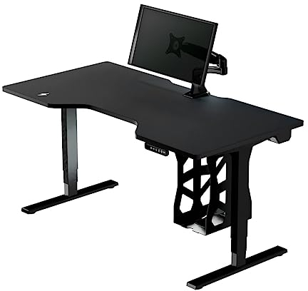 LeetDesk Dark Gaming Tisch in Schwarz - Elektrisch Höhenverstellbarer Schreibtisch - Computertisch - Ergonomisch - Minimalistisch - 160x80 cm - Cockpit